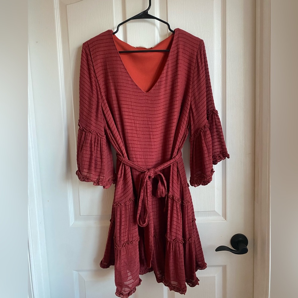 Burgundy ruffle dress